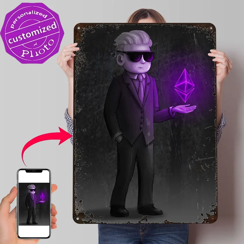 WSB Baby Ethereum 2 – Affiche murale en métal texturé 3D personnalisée, style vintage, pour décoration de bureau, salle de jeux ou intérieur