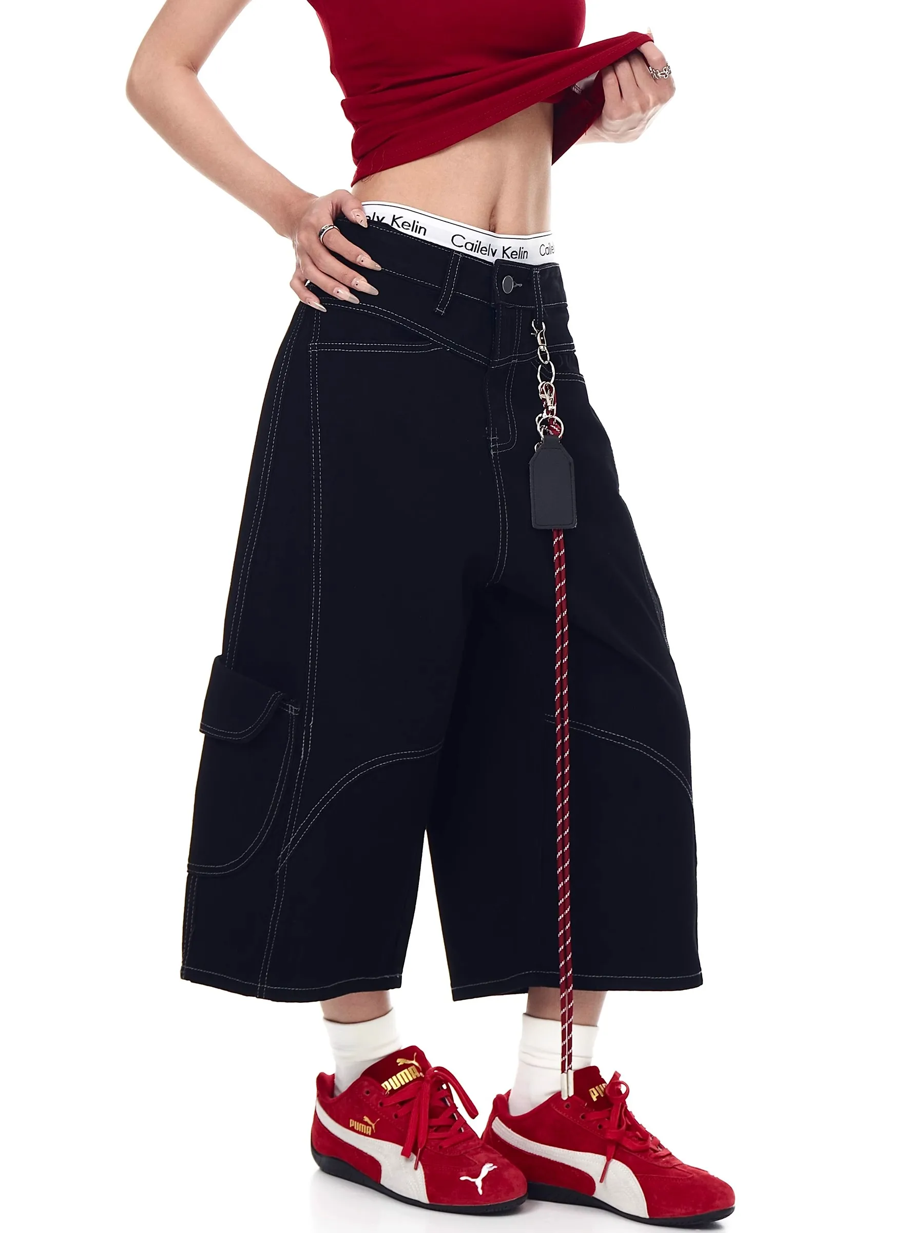 

Retro American Decomposition Jeans Shorts Men Women Loose Wide Leg Pants Design Sense Casual High Waist Seven Parts Pants