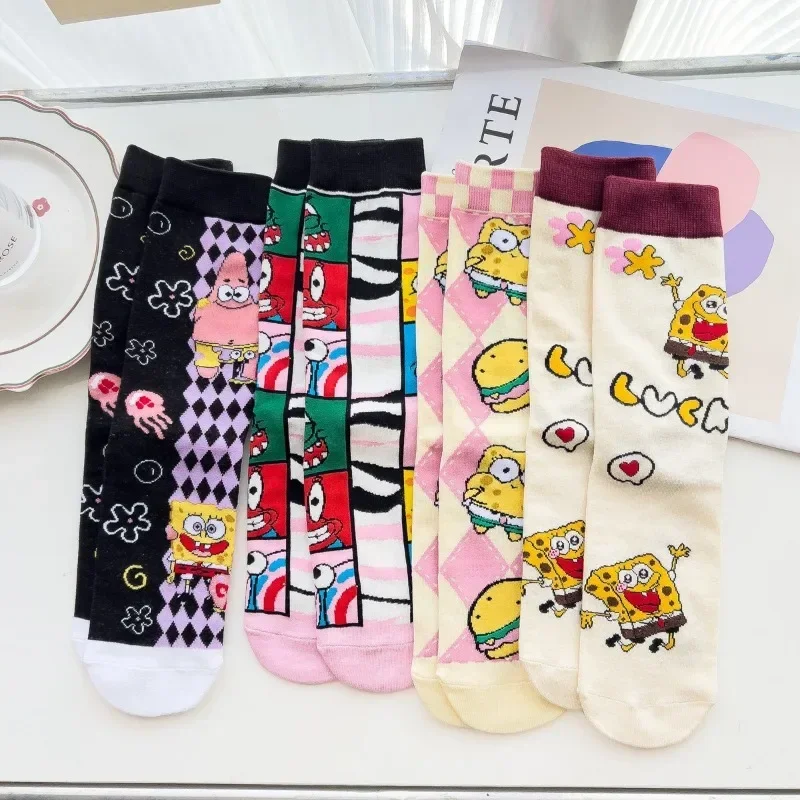 SpongeBob SquarePants Cartoon Cotton Socks One-size-fits-all Fashion Casual Stockings Trendy Soft Comfortable Socks Gifts Girls