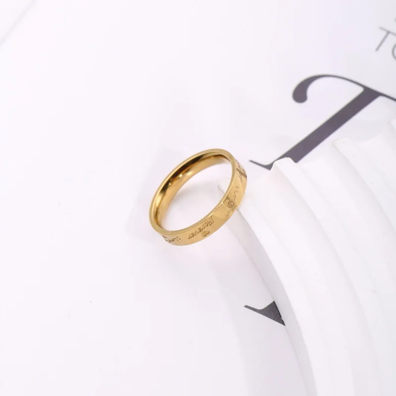 1 piece stainless steel 18K gold-plated engraved heart ring, Forever love message engraved love ring, I love you romantic jewelry, minimalist style suitable for daily commuting and casual wear, thoughtful gift for confession and anniversary