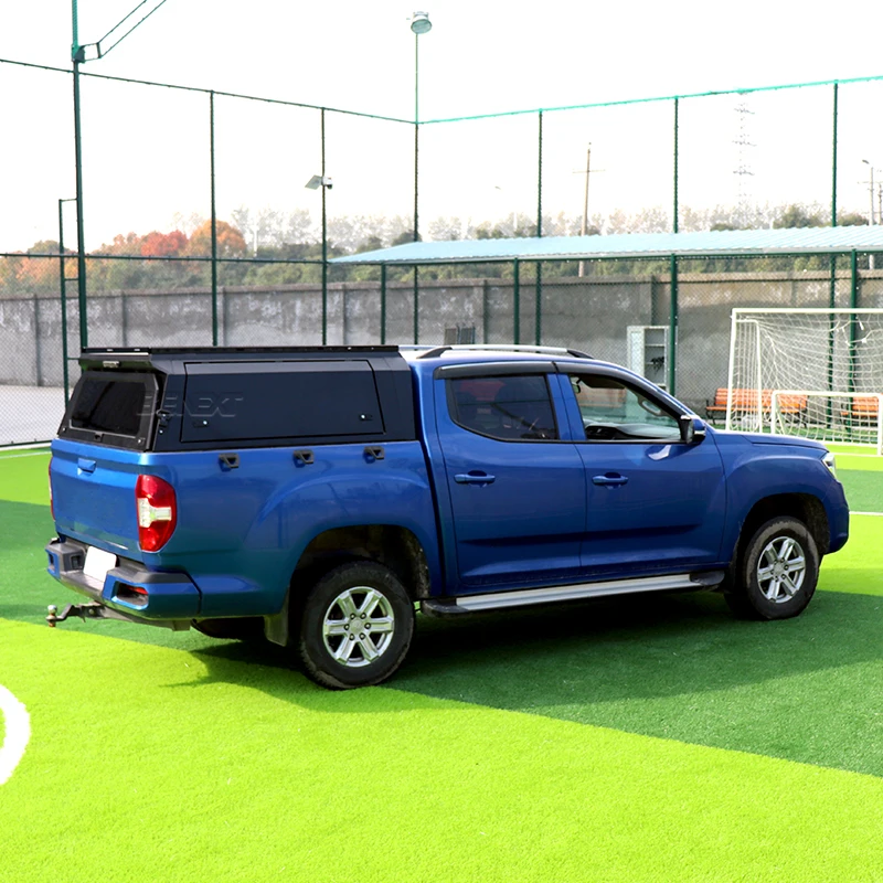 Pickup Truck Hardtop Canopy, Steel 3-Door Camper Cap with Spoiler for D-Max Navara Hilux Ranger, Heavy Duty Offroad Box, Black