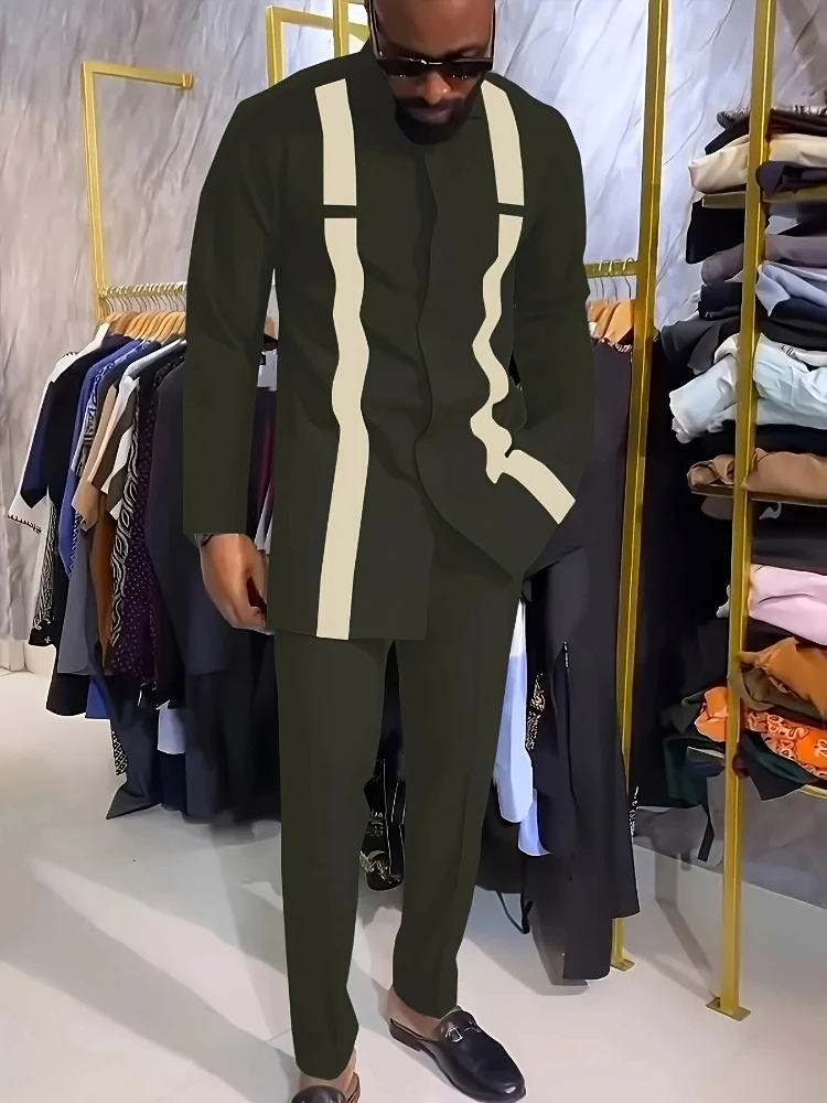 Lässiges, langärmliges Zweiteiler-Set für Herren: mittellanges Oberteil und Hose