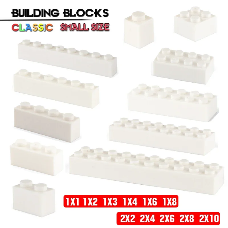 Décennie s de construction de marque compatibles, jouets en brique blanche, accessoires de base, éducation, créativité, trou, 1X2, 2age, 2X6, 2X8