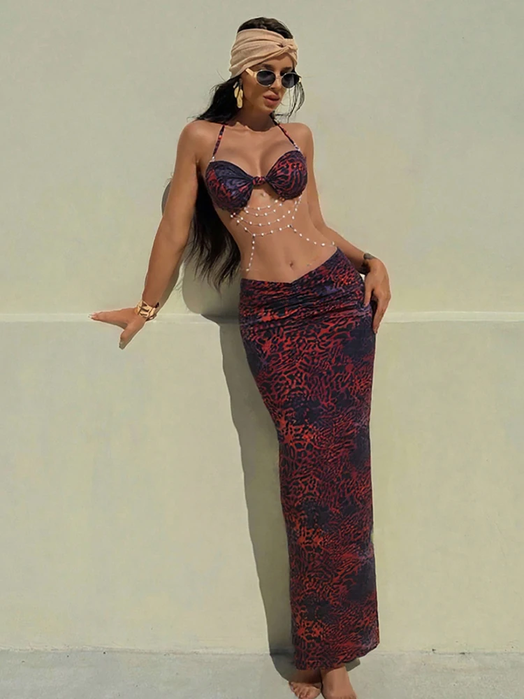 Kliou Perle Splice Atemberaubende Kleider Frauen Sexy Tie Dye Quaste Verband Hohl Raffen Maxi Bodycon Dame Urlaub Partei Vestidos