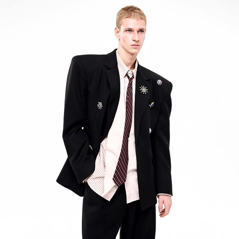 LUZHEN Luxury Temperament Niche Three-dimensional Patchwork Blazer Coat Men's 2025 Autumn Original Shoulder Pad Clothes JY4547