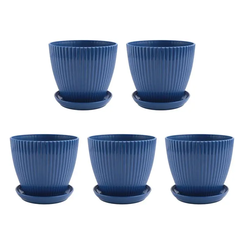 A44I-Plastic Planter Pots For Plants, 5 Pack 6 Inch Flower Pots With Drainage Holes And Saucers, For Indoor Outdoor
