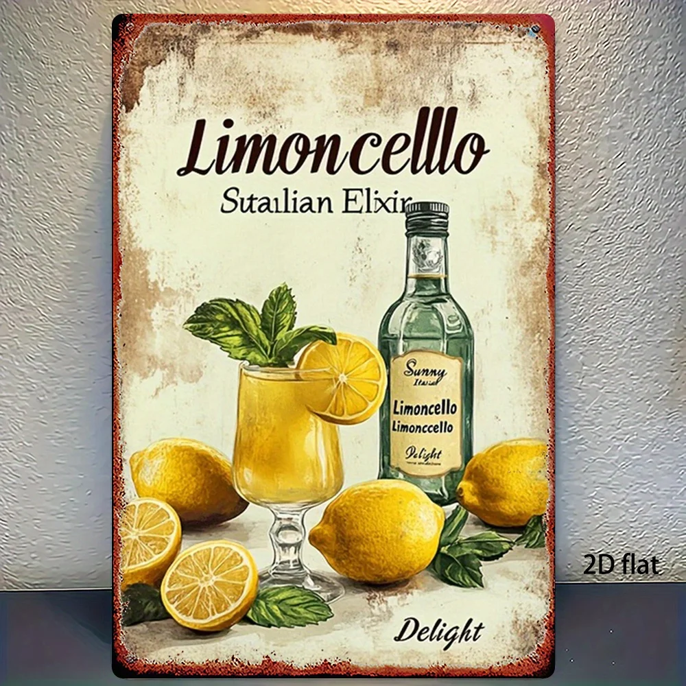 Letrero artístico de metal vintage Limoncello - Decoración italiana con licor de limón y diseño de botella - Ideal para el hogar, bar, cafetería