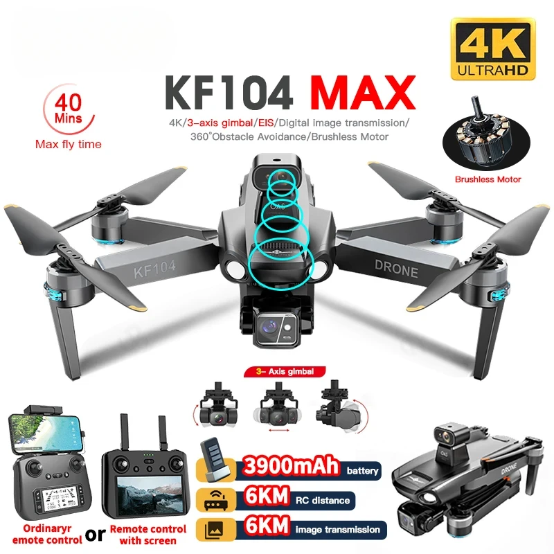 

Профессиональный Дрон KF104 /KF104MAX2 с камерой 4K, 3-осевой карданный Wi-Fi 360 обход препятствий, сенсорный экран FPV, бесщеточный Радиоуправляемый Дрон