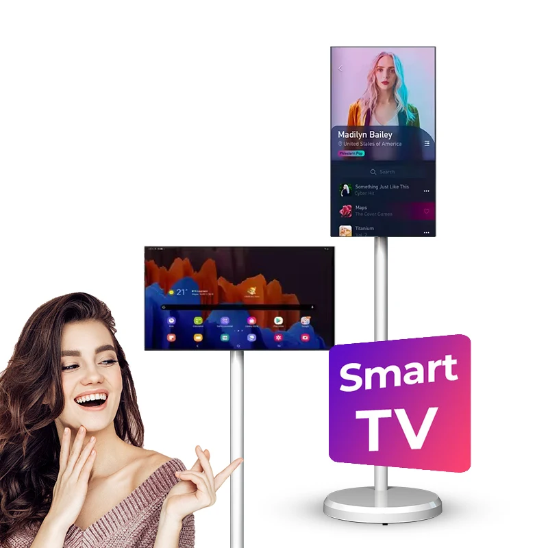 

21.5 Iich Battery TV Rollable Smart Television Portable Tv Display Tablet PC For Gaming Mobile Television Smart Tvs On Wheels