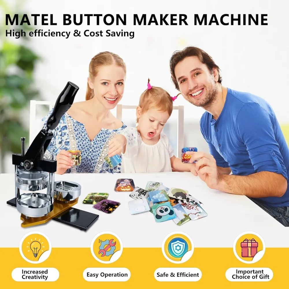 50*50mm Square Refrigerator Fridge Magnet Maker Machine, DIY Button Badge Press Maker Kit with Paper Cutter+ 100pcs Consumables