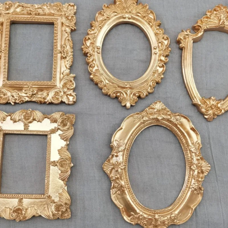 Mini Gold Small Photo Frame Shooting Props Ins Retro European Photo Frame Relief, Nail Art Earrings Posing Props