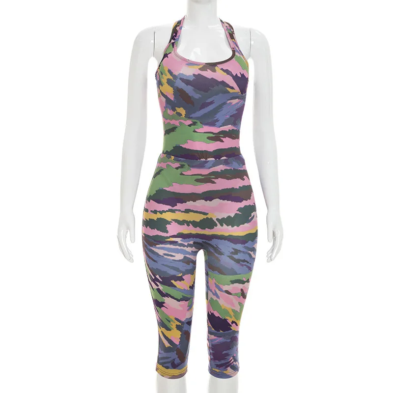

New printed sleeveless tight fitting pants two-piece set
