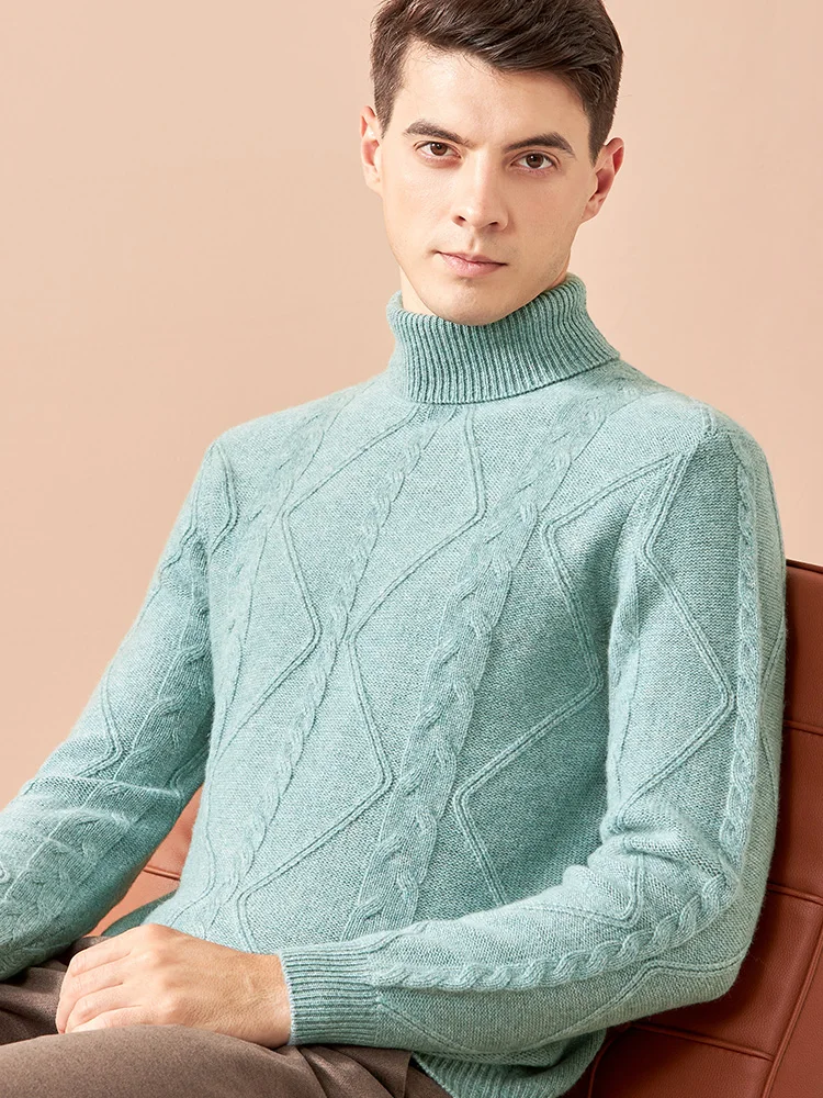 

High-necked cashmere sweater men's 100% pure cashmere thick winter fashion high-lapel youth cashmere sweater