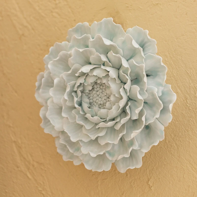 

hand-pinched shadow blue/ceramic hand-pinched flower/wall-mounted ceramic ornament, simple ceramic craft ornament