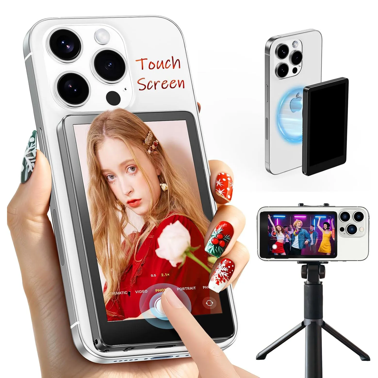 4 Inch Wireless Magnetic Touch Selfie Display Portable Phone Rear View Screen for Vlog Live Broadcast Self Shooting Compatible