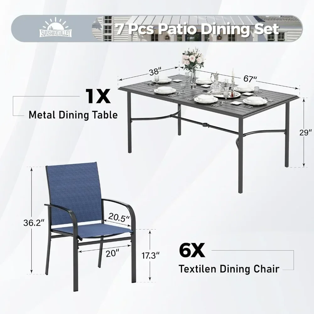 Outdoor Tables and Chairs Set, Steel Dining Table with 1.57