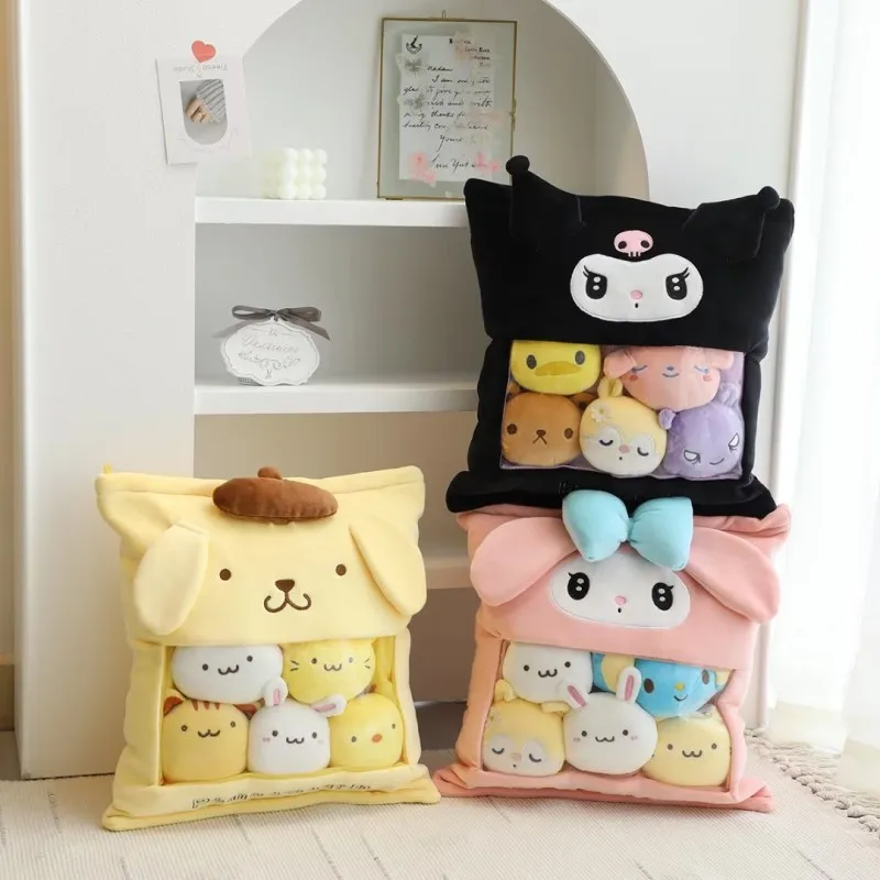 Kawaii My Melody Pompompurin Kuromi Balls Pudding Candy Bag Pillow Plush Stuffed Mini Doll of Animal Candy Bag Pillow