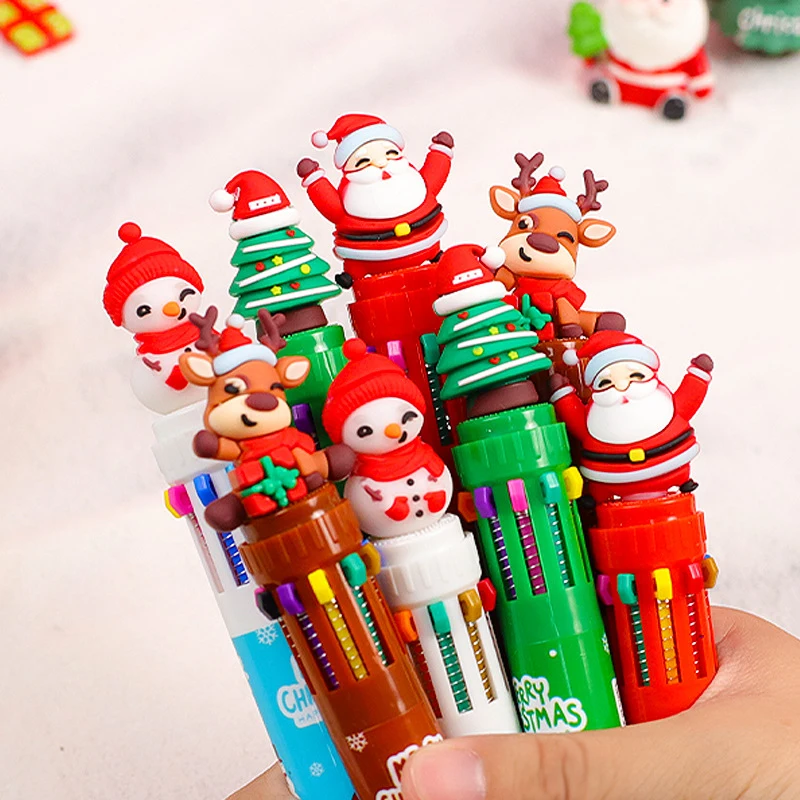 10 Colors Cute Christmas Ballpoint Pen Kawaii Cartoon Santa Claus Gel Pens For Writing School Supplies Office Accessories 1Piece