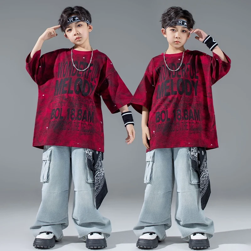 

2025 Street Dance Hip Hop Clothing For Boys Loose T-Shirt Hiphop Pants Outfits Girls Jazz Dance Performance Costumes DQS19544