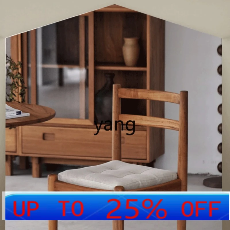 

LMM Nordic Solid Wood Chair Home Genuine Leather Soft Backrest Dining Chair Vintage Desk Chair