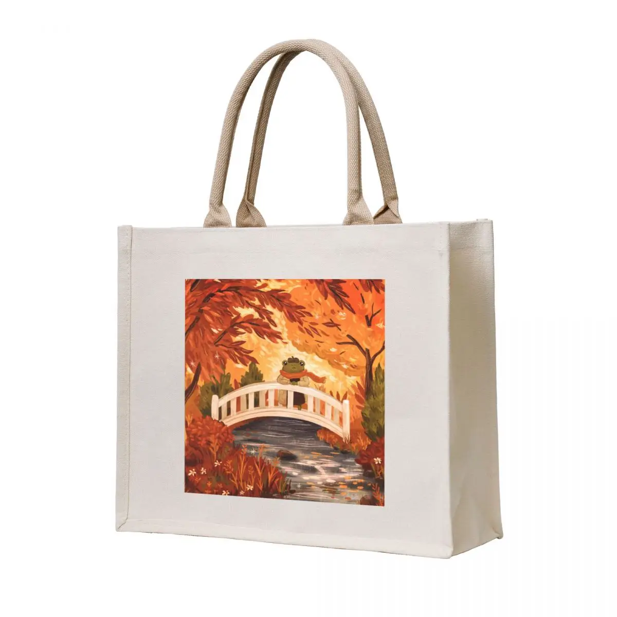 

Forlorn Frog in Fall Tote Bag tote bag screen Canvas stote bag reusable shopping bags foldable reusable