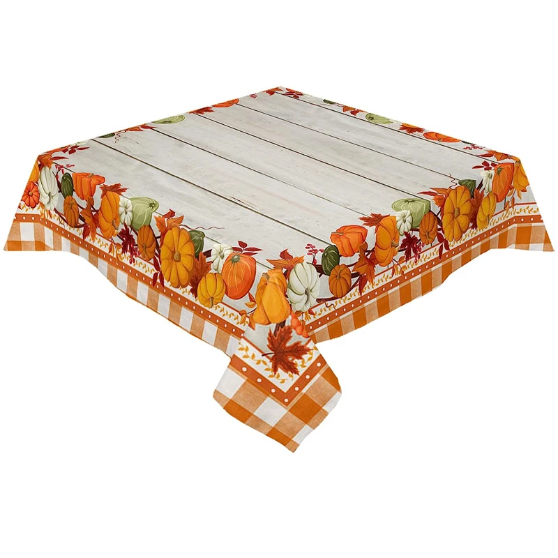 

Thanksgiving Fall Pumpkins Wood Grain Rectangle Tablecloth Party Decorations Waterproof Table Covers for Kitchen Dinning Decor