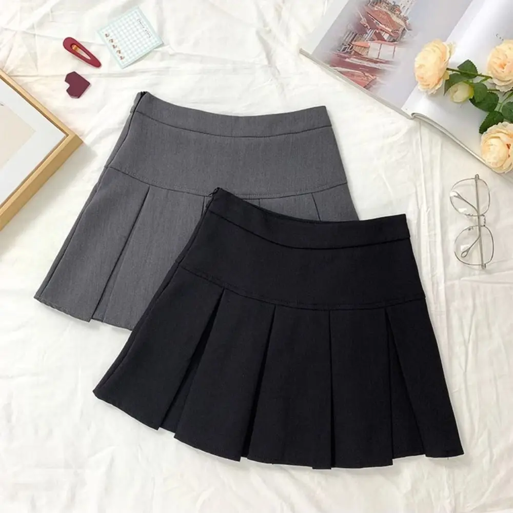 

Fashion High Waist Pleated Mini Skirts Short Dress Y2k Simple Preppy Style Skirts Solid Color A-line JK Short Skirt Girl
