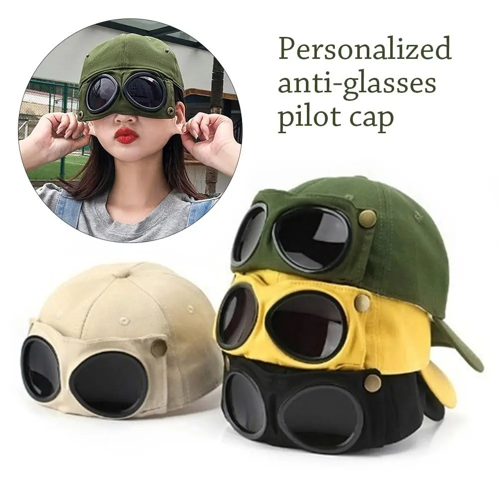 Summer UV Protection Breathable Peaked Cap Pilot Hat Sun Hat Glasses Baseball Cap