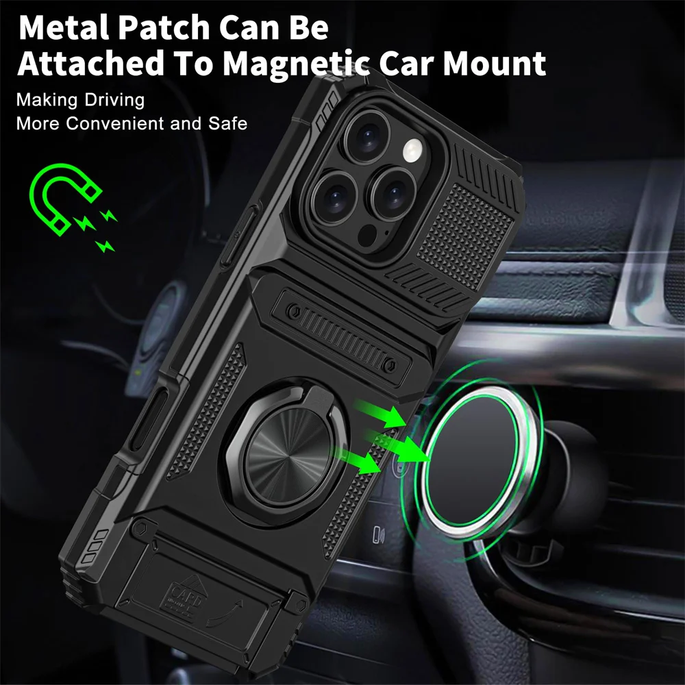 Case For iPhone 16 15 14 13 12 11 Pro Max XS XR 8 7 Plus Magnetic Rotated Ring Kickstand Heavy Duty Drop Protection Wallet Cover