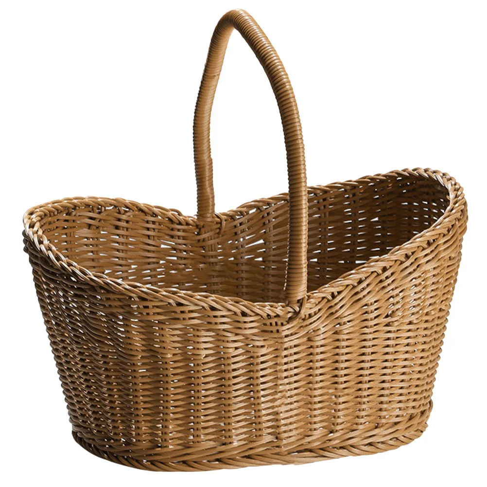 

Rattan Shopping Basket Wedding Flower Holder Woven Fruit Picnic Hanging Plastic Fruits Food Storage for Gifts