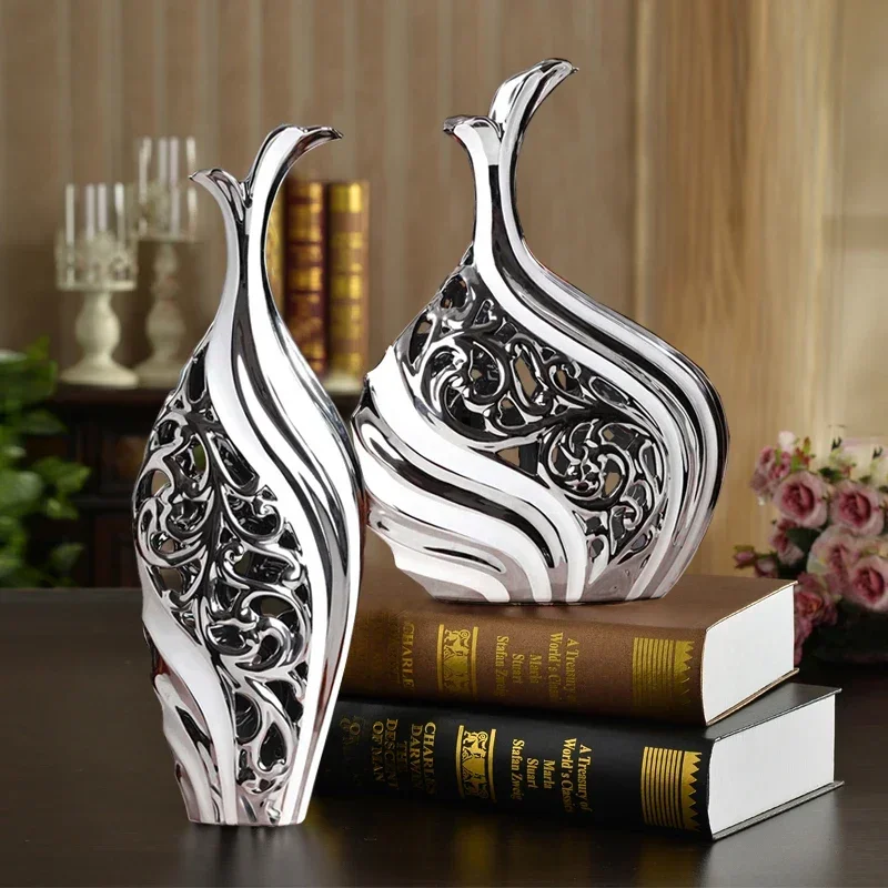 CREAT NEW Living Room TV Cabinet Home Decoration Ceramic Craft Ornaments Wedding Gift Electroplating Abstract Art Hollow Vase