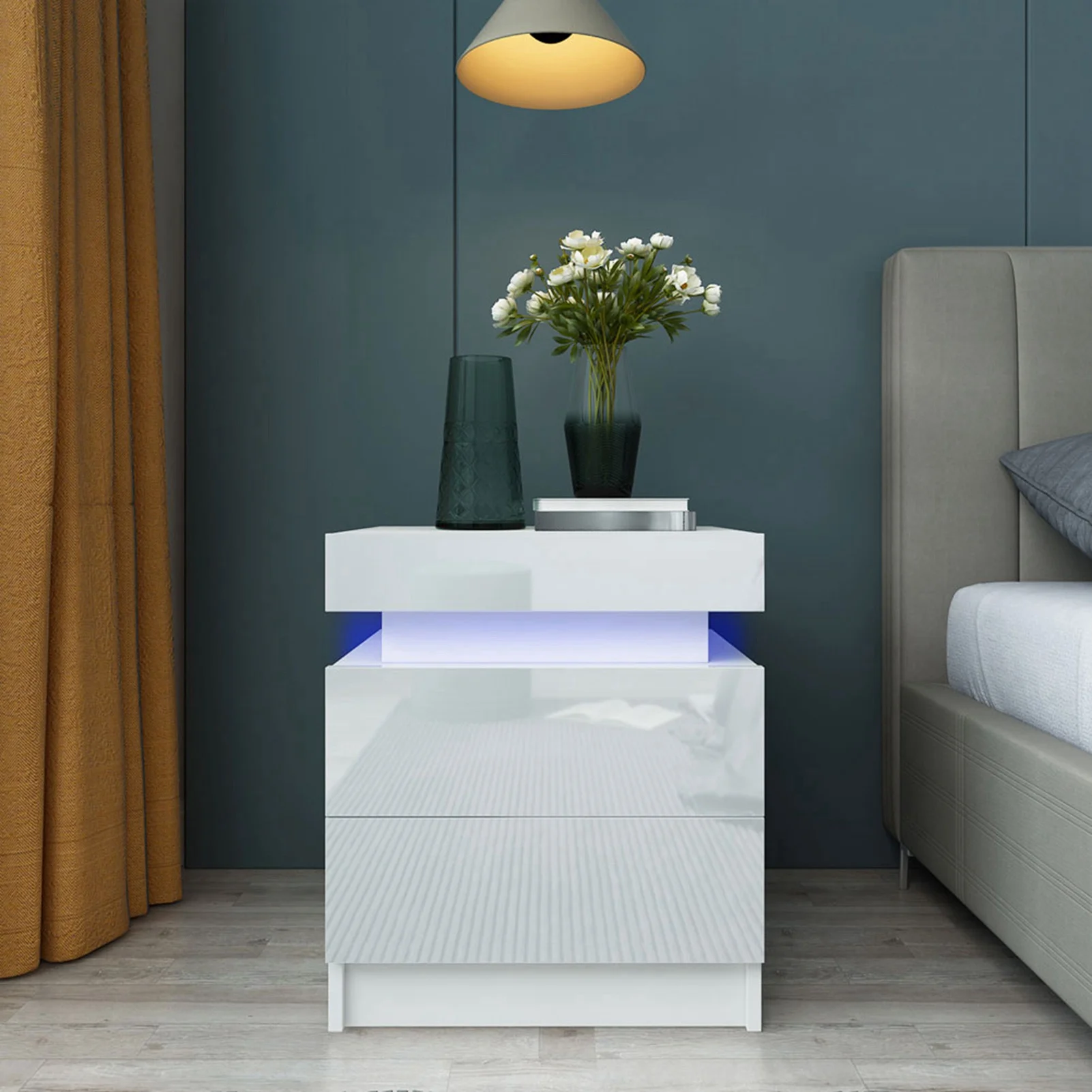 Bedroom LED Nightstand Bedside Desk Bedside Table Large Capacity RGB Light Storage Nightstand Cabinet with 2 Drawers for Bedroom