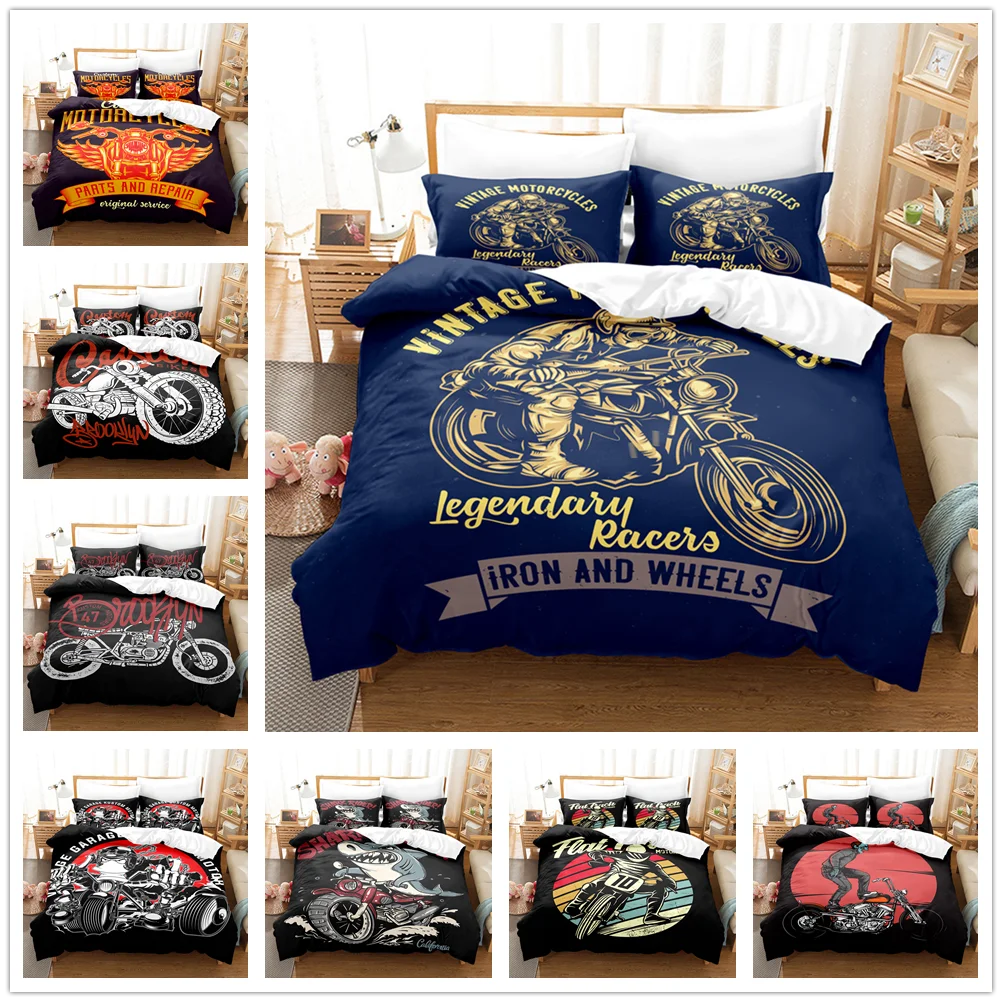 

3D Motorcycle Bedding Set Xtreme Sport Duvet Cover Set Motocross Comforter Cover Set for Kids Teens Boys Quilt Cover&Pillowcases