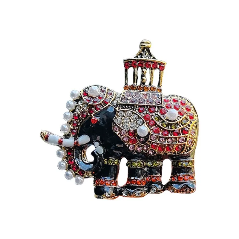 Fashion Imitation Enamel Pearl Rhinestone Elephant Brooches For Women Men Elegant Thai Lucky Animal Brooch Pins Party Jewelry