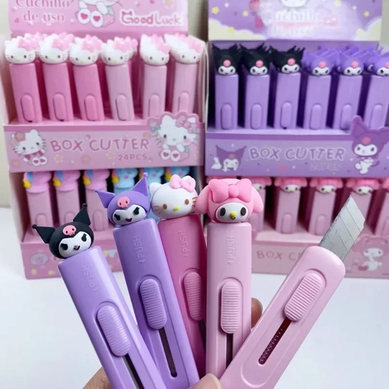 

Cute Sanrio Hello Kitty Utility Knife Cartoon KT Kuromi My Melody Kawaii Stationery School Supplies Portable Paper Cutter Gifts