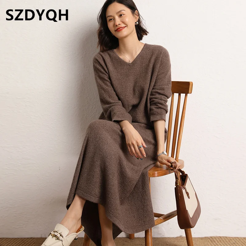 High-end 2023 Autumn and Winter New 100% Cashmere Skirt Women\'s High Waist Skirt Female Fashion Solid Color A Word Knit Skirts