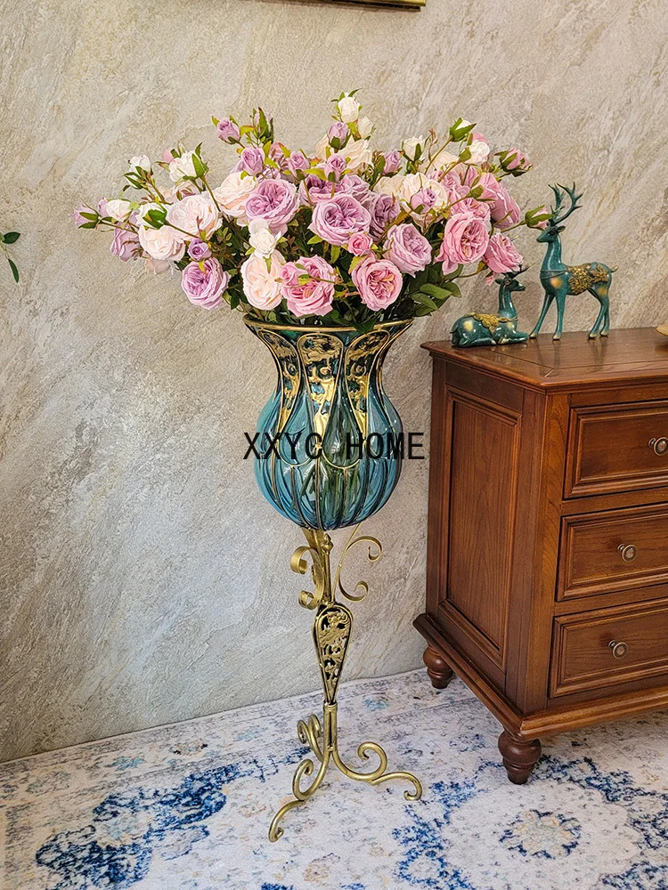 Floor Large Vase European Living Room Glass Furnishing Article High-End Flower Arrangement Decoration Hallway Water Cultivation