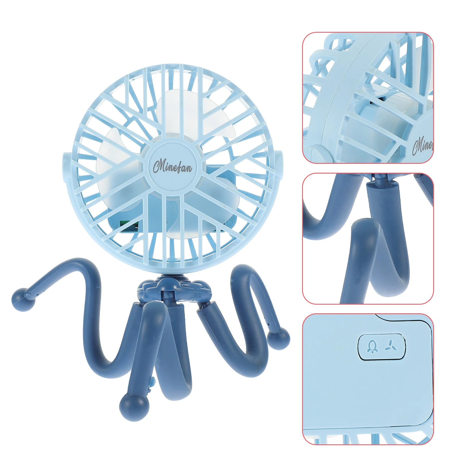 

Mini Stroller Fan Portable Rechargeable ABS Flexible Clip Adjustable Direction 3 Speeds USB H held Electronic
