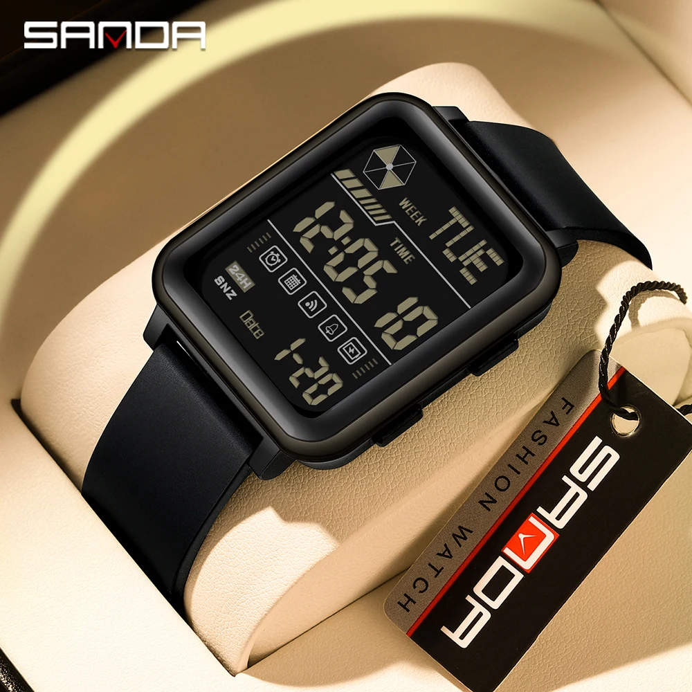 Sanda 2024 new e-watch multi-functional men's digital silicone watches luminous waterproof shockproof men's and women's watches
