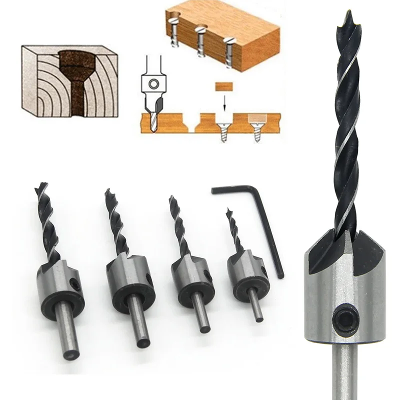 High Speed Steel Countersink Drill Bit Set 3-10mm Counter Sink Bit for Wood Woodworking Carpentry Reamer With Hex Key Wrench