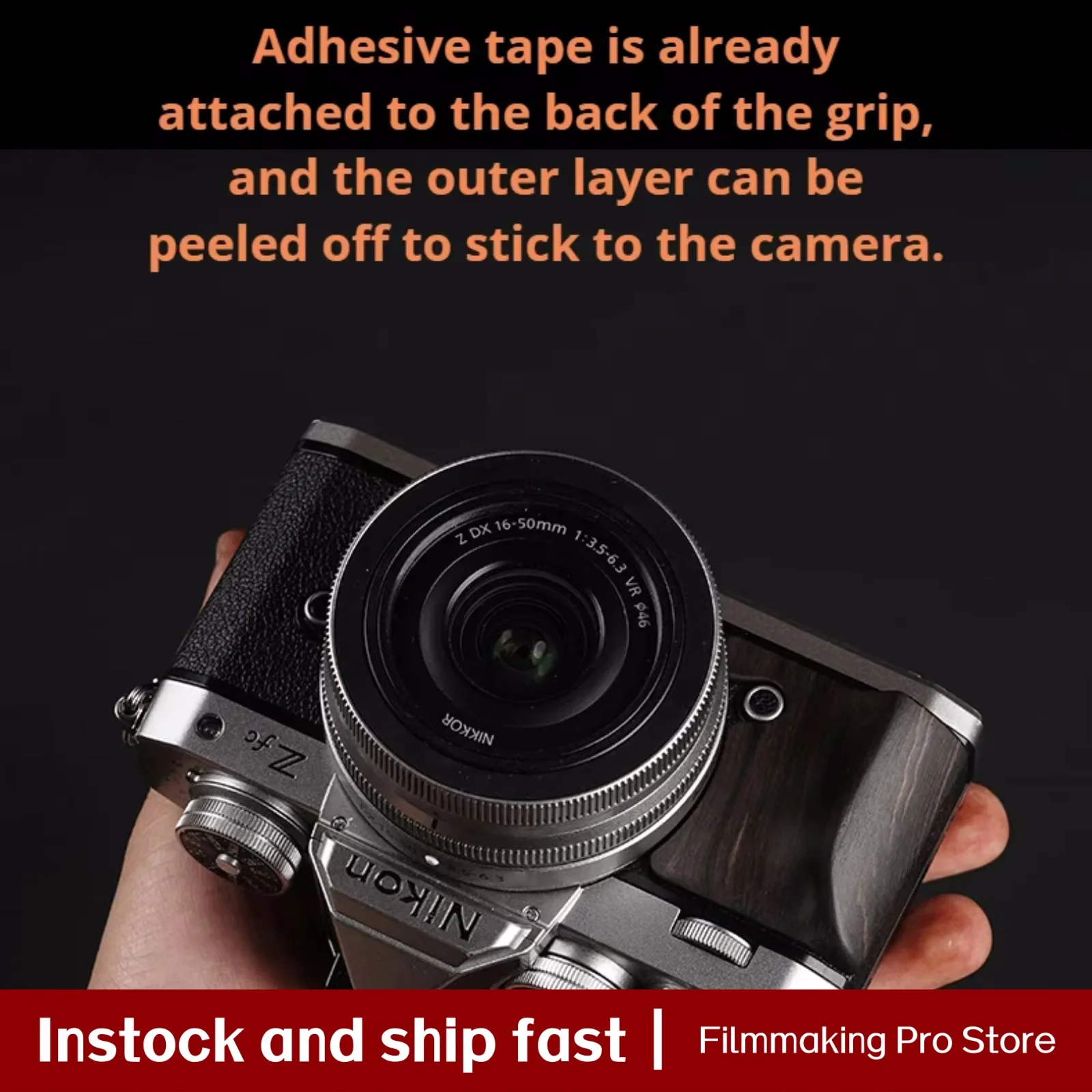 Camera Handle Wood Hand Grip Holder, For Nikon ZFC Camera, Solid Wood Handle Ebony Rosewood Enhances Grip Handle Resistance