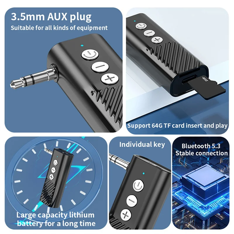 1 セット車の Bluetooth 5.3 オーディオアダプタ Aux Bluetooth レシーバートランスミッター TF カード再生スリーインワン ABS