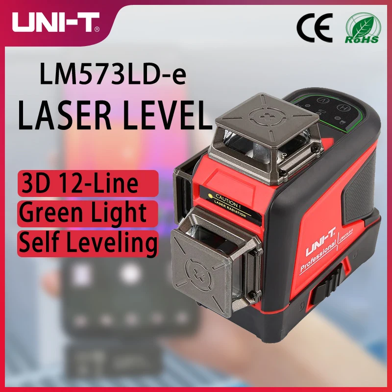 UNI-T LM573LD-e green Laser Level 3D 12-Line Wall sticking instrument Self-Leveling Remote Control Indoor Outdoor Auxiliary Tool