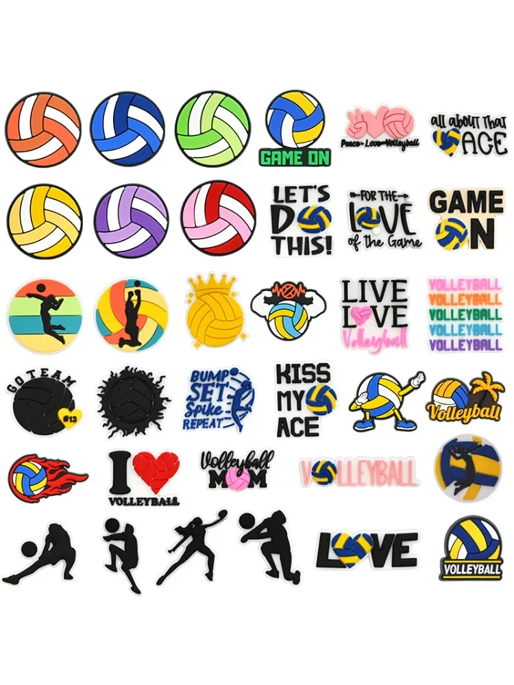Lots de breloques de chaussures en PVC, série volley-ball, pantoufles, combinaison de boucles, accessoires de bracelets adaptés, bandes de décoration, cadeau de fête unisexe