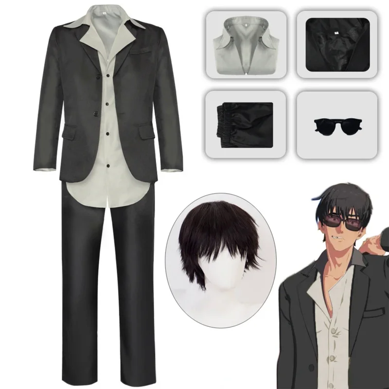 Anime Trigun Stampede Cosplay Costume Nicholas D Wolfwood Shirt Coat Pants Sunglasses Wigs Halloween Carnival Outfits Short Hair