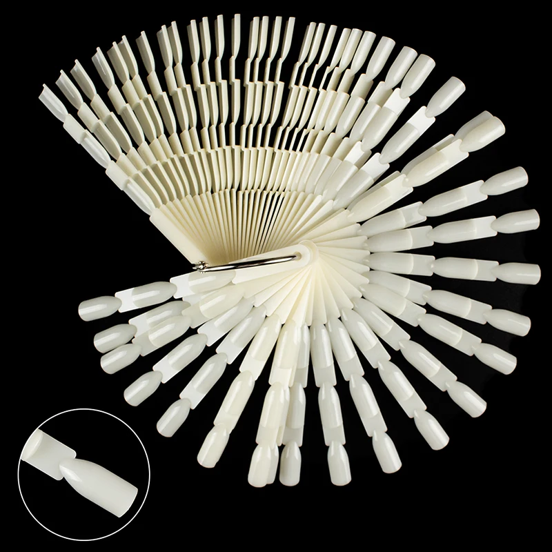1 Set Nail Art Fan Shape Display Natural Chart Gel Polish Coloring Sample Practice Training Falscher Nagel mit abnehmbarem Ring