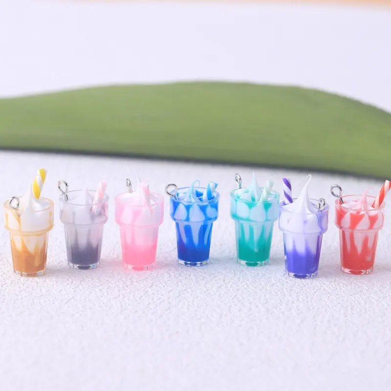 人工アイスクリームカップ,日曜大工のジュエリー作りアクセサリー,女性用カワイイイヤリング,ネックレス,装飾チェーン,フックペンダント,5個