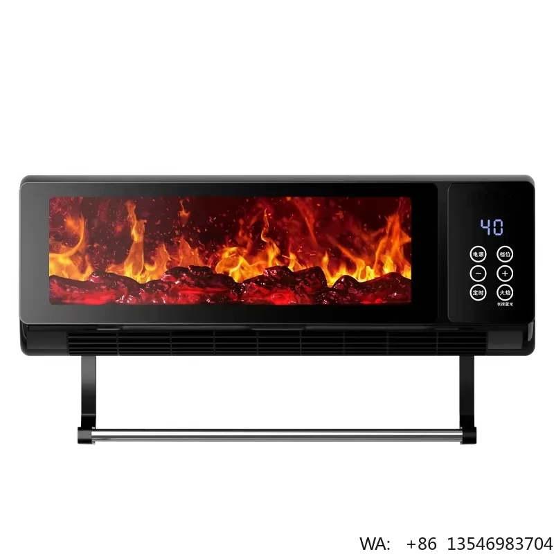 2000W PTC Electric Wall Heater with 3D Flame Effect Towel Rack Space Heater Remote Control Fast Heating for Home Bathroom