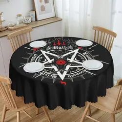 Satanic Baphomet Leviathan Cross Tablecloth Round Oilproof Satan Devil Pentagram Table Cover Cloth for Party 60 inches