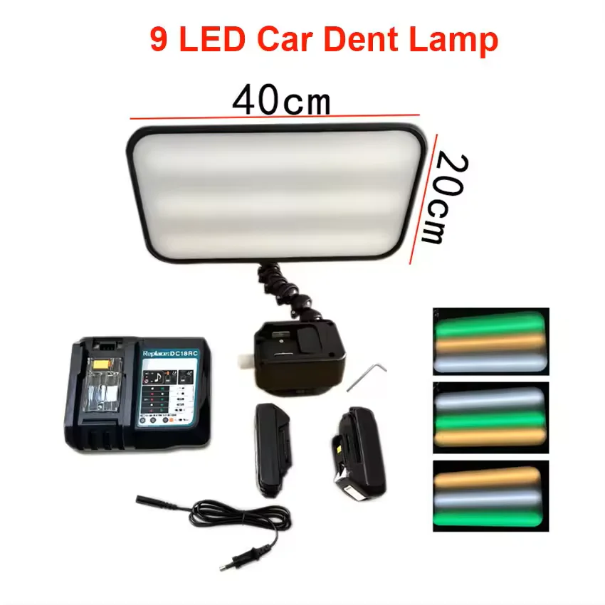 

Лампа для ремонта вмятин Поддержка беспроводной батареи 18 В Беспроводной светильник для вмятин с 9 светодиодами Регулируемый инструмент для авторемонта